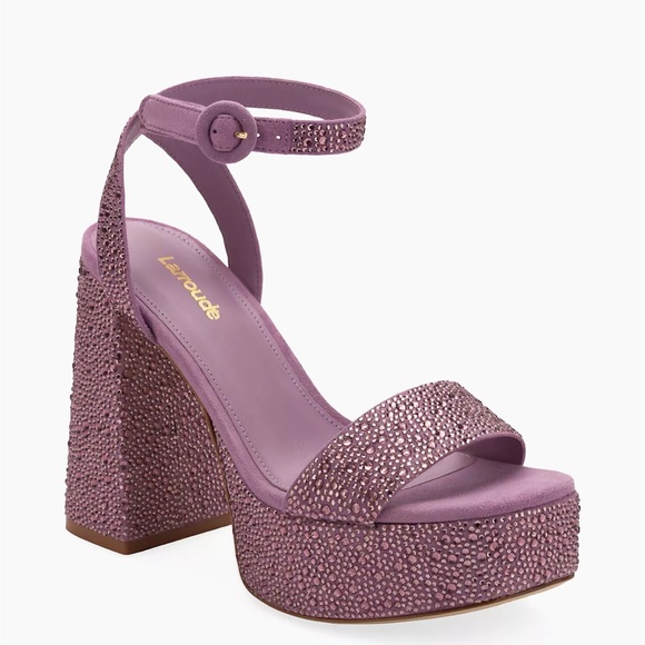 Larroude Dolly Ankle Strap Platfom Crystal Heels Sandals Shoes 9.5 Revole